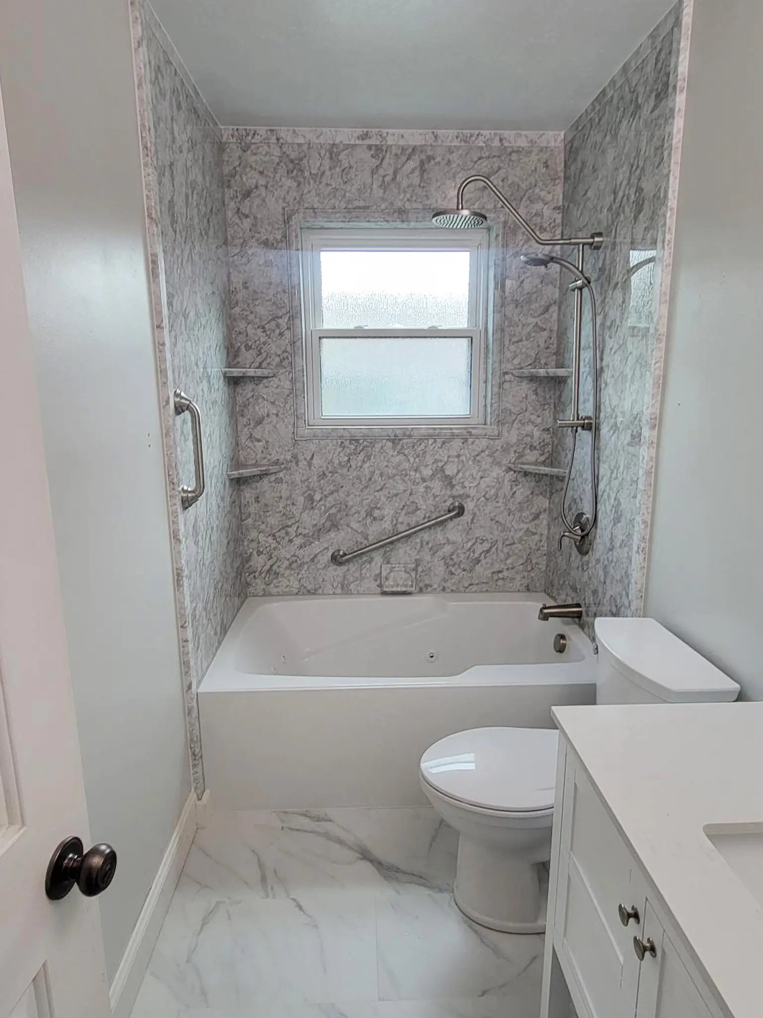 Purostone Shower remodel example with silver